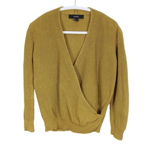 4/$25 FORVEVER 21 Size S Mustard Yellow Faux Wrap Chunky Knit Pullover Sweater - Picture 1 of 5